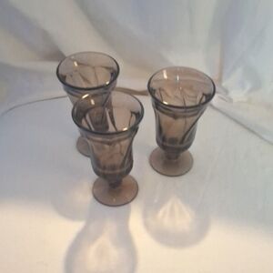 Fostoria Jamearown Set of Three Brown Smoky Glass Goblets